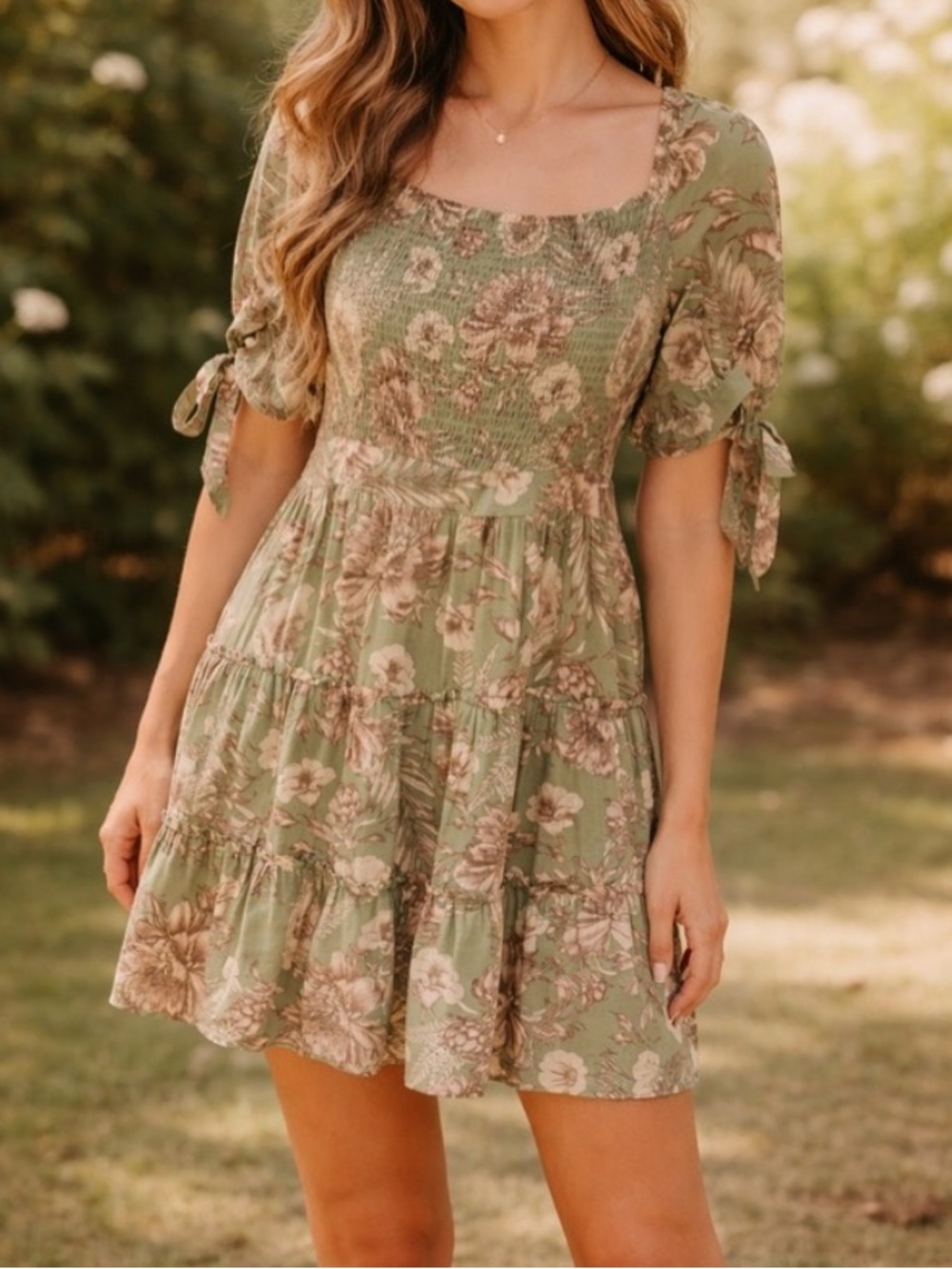 Smocked Floral Dress Green Romantic Agua Bendita Small NWOT